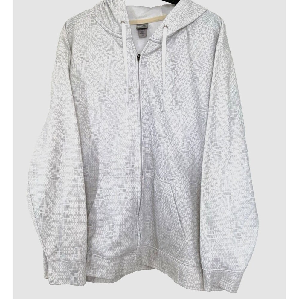 Champion Hooded Full Zip Track Jacket Mens XXL White Geometric Pattern